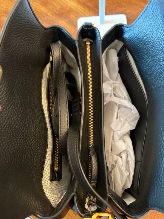 NWT Donna Karan Amagansett Black Leather Satchel w/ Jewelry like closure. - Picture 8 of 16